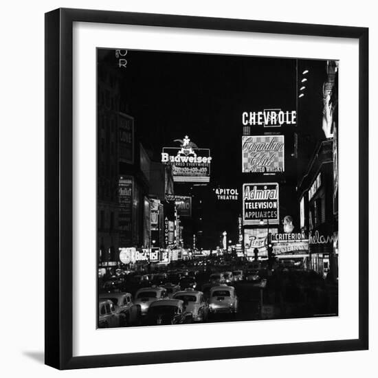 Night View of Taxi and Traffic Congestion Looking North on 45th Street-Andreas Feininger-Framed Photographic Print