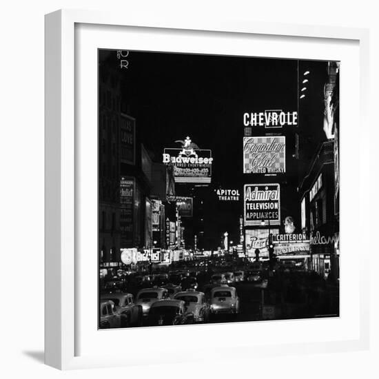 Night View of Taxi and Traffic Congestion Looking North on 45th Street-Andreas Feininger-Framed Photographic Print