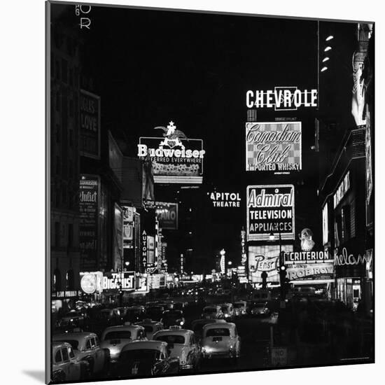 Night View of Taxi and Traffic Congestion Looking North on 45th Street-Andreas Feininger-Mounted Photographic Print