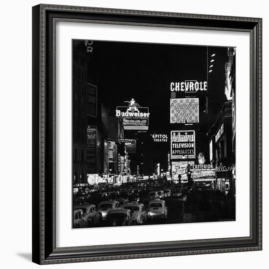 Night View of Taxi and Traffic Congestion Looking North on 45th Street-Andreas Feininger-Framed Photographic Print