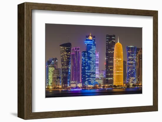 Night view of the business district skyline, Doha, Qatar-Stefano Politi Markovina-Framed Photographic Print