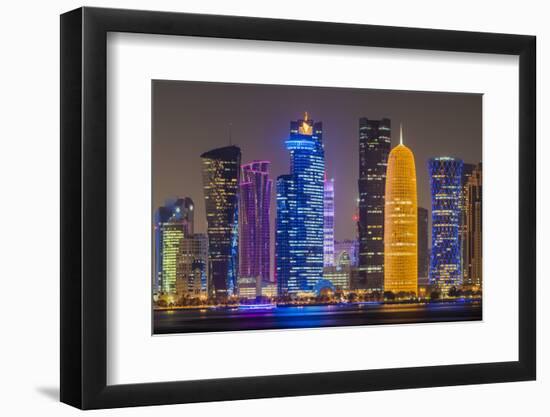 Night view of the business district skyline, Doha, Qatar-Stefano Politi Markovina-Framed Photographic Print