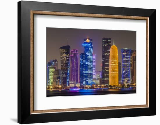 Night view of the business district skyline, Doha, Qatar-Stefano Politi Markovina-Framed Photographic Print