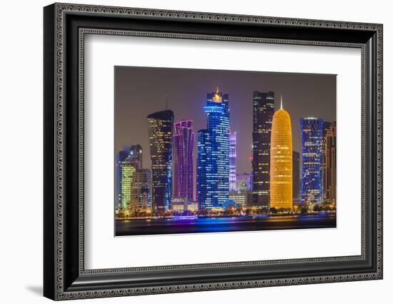 Night view of the business district skyline, Doha, Qatar-Stefano Politi Markovina-Framed Photographic Print