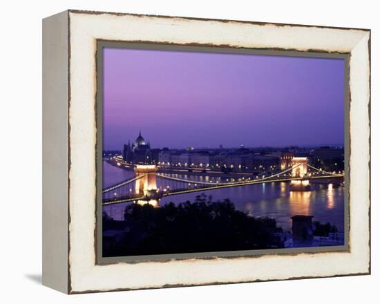 Night View of the Chain Bridge, Parliament, Budapest, Hungary-Bill Bachmann-Framed Premier Image Canvas
