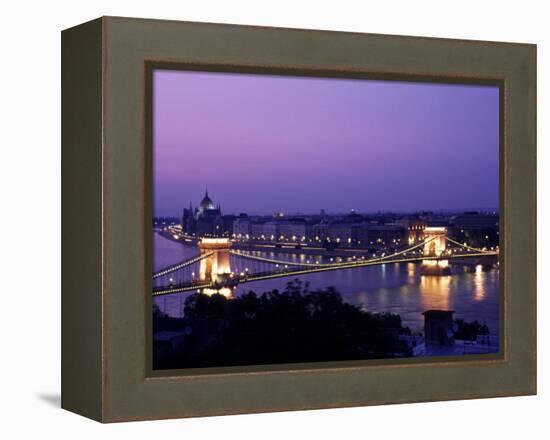 Night View of the Chain Bridge, Parliament, Budapest, Hungary-Bill Bachmann-Framed Premier Image Canvas