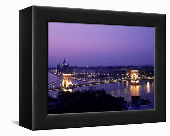 Night View of the Chain Bridge, Parliament, Budapest, Hungary-Bill Bachmann-Framed Premier Image Canvas