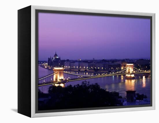 Night View of the Chain Bridge, Parliament, Budapest, Hungary-Bill Bachmann-Framed Premier Image Canvas