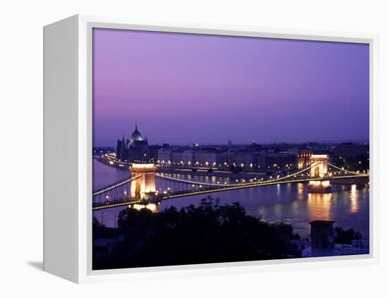 Night View of the Chain Bridge, Parliament, Budapest, Hungary-Bill Bachmann-Framed Premier Image Canvas