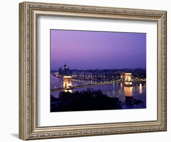 Night View of the Chain Bridge, Parliament, Budapest, Hungary-Bill Bachmann-Framed Photographic Print