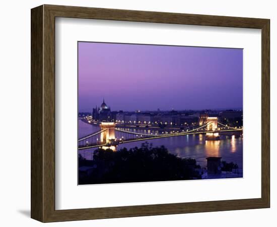 Night View of the Chain Bridge, Parliament, Budapest, Hungary-Bill Bachmann-Framed Photographic Print