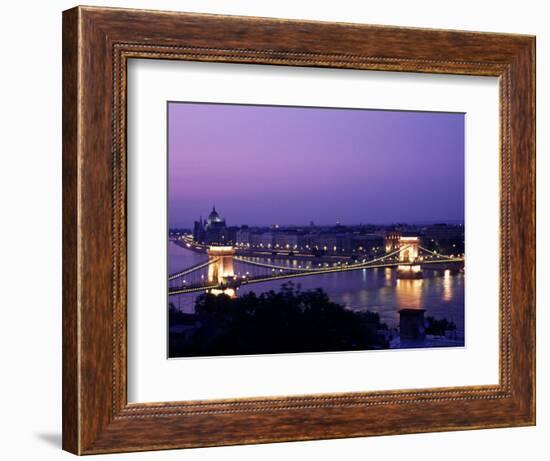 Night View of the Chain Bridge, Parliament, Budapest, Hungary-Bill Bachmann-Framed Photographic Print