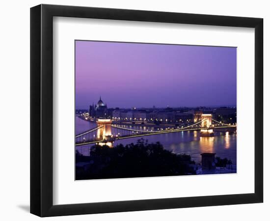 Night View of the Chain Bridge, Parliament, Budapest, Hungary-Bill Bachmann-Framed Photographic Print