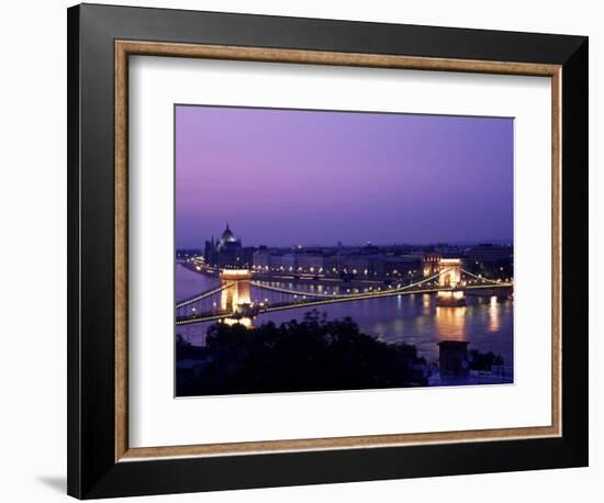Night View of the Chain Bridge, Parliament, Budapest, Hungary-Bill Bachmann-Framed Photographic Print