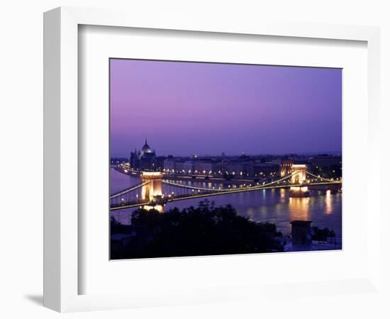 Night View of the Chain Bridge, Parliament, Budapest, Hungary-Bill Bachmann-Framed Photographic Print