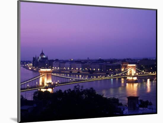 Night View of the Chain Bridge, Parliament, Budapest, Hungary-Bill Bachmann-Mounted Photographic Print