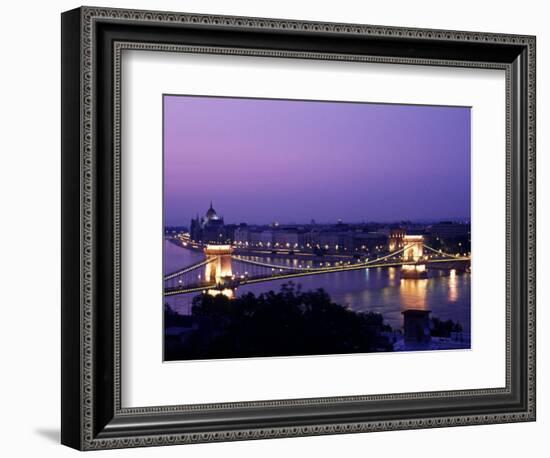 Night View of the Chain Bridge, Parliament, Budapest, Hungary-Bill Bachmann-Framed Photographic Print