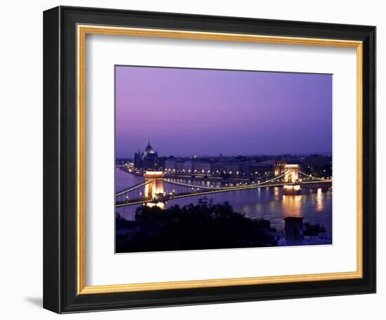 Night View of the Chain Bridge, Parliament, Budapest, Hungary-Bill Bachmann-Framed Photographic Print