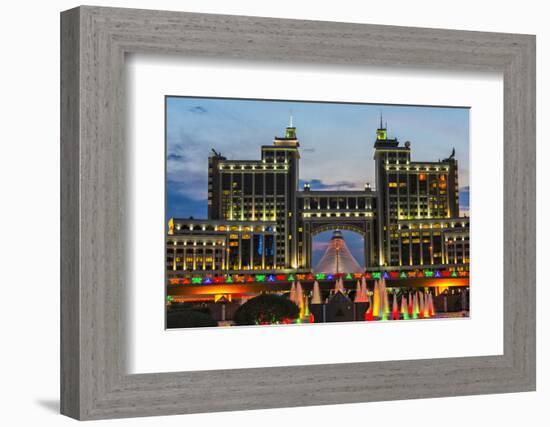 Night view of the headquarters of KazMunayGas and Khan Shatyr. Astana, Kazakhstan.-Keren Su-Framed Photographic Print