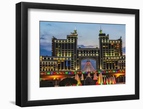 Night view of the headquarters of KazMunayGas and Khan Shatyr. Astana, Kazakhstan.-Keren Su-Framed Photographic Print