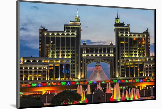 Night view of the headquarters of KazMunayGas and Khan Shatyr. Astana, Kazakhstan.-Keren Su-Mounted Photographic Print