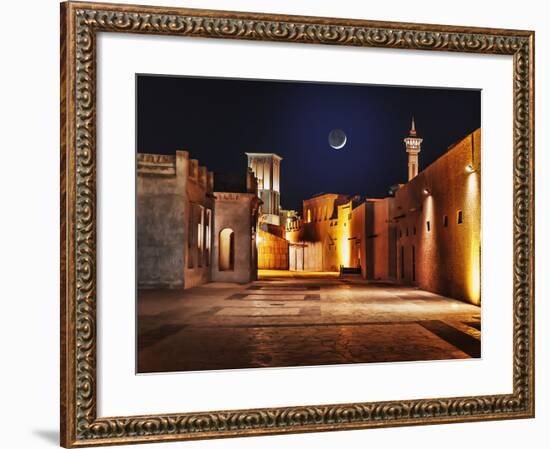 Night View of the Streets of the Old Arab City Dubai UAE-Laborant-Framed Photographic Print