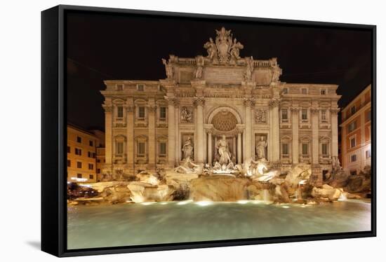 Night View of the Trevi Fountain-George Oze-Framed Stretched Canvas