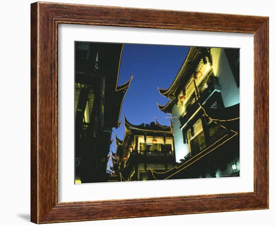 Night View of Traditional Architecture at Yuyuan Bazaar, Shanghai, China-Keren Su-Framed Photographic Print