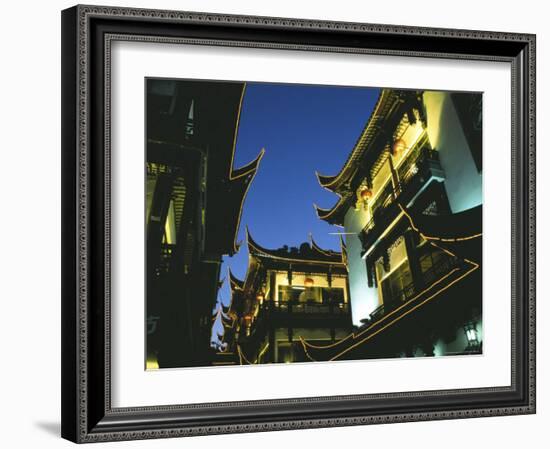 Night View of Traditional Architecture at Yuyuan Bazaar, Shanghai, China-Keren Su-Framed Photographic Print