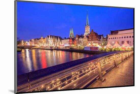 Night View of Typical Houses and the Cathedral Reflected in River Trave, Lubeck, Schleswig Holstein-Roberto Moiola-Mounted Photographic Print