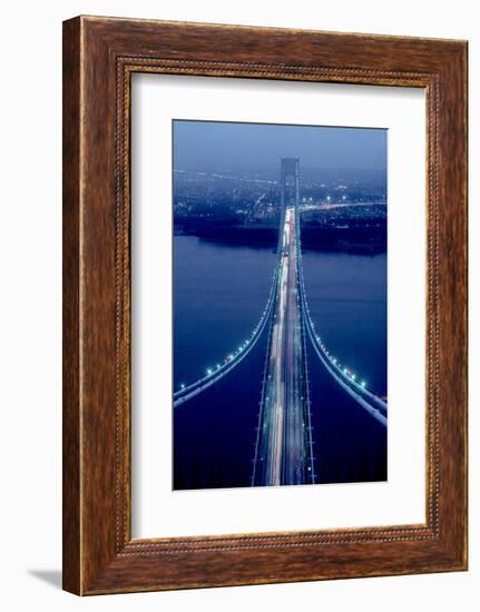 Night view of Verrazano-Narrows Bridge, New York City, New York State, USA-null-Framed Photographic Print