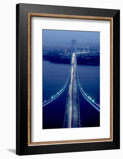 Night view of Verrazano-Narrows Bridge, New York City, New York State, USA-null-Framed Photographic Print