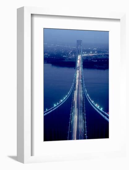 Night view of Verrazano-Narrows Bridge, New York City, New York State, USA-null-Framed Photographic Print