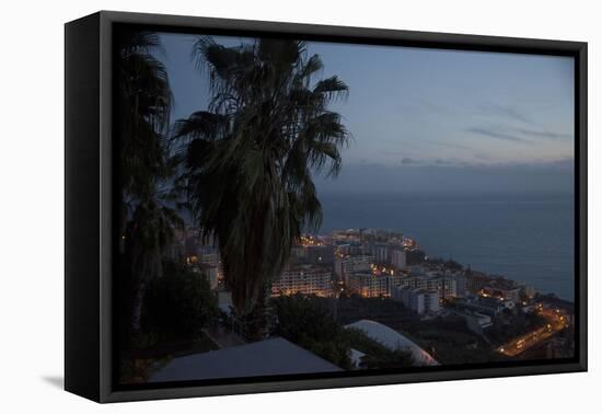 Night View over Funchal, Madeira, Portugal. Building Illuminated and Water in the Background-Natalie Tepper-Framed Stretched Canvas