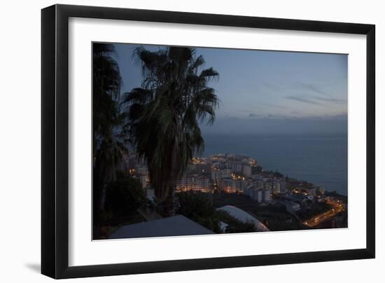 Night View over Funchal, Madeira, Portugal. Building Illuminated and Water in the Background-Natalie Tepper-Framed Photo