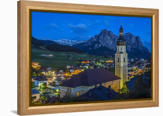 Night View over the Mountain Village of Castelrotto Kastelruth, Alto Adige or South Tyrol, Italy-Stefano Politi Markovina-Framed Premier Image Canvas