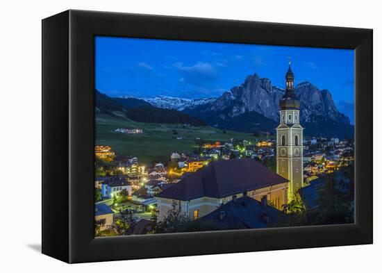 Night View over the Mountain Village of Castelrotto Kastelruth, Alto Adige or South Tyrol, Italy-Stefano Politi Markovina-Framed Premier Image Canvas