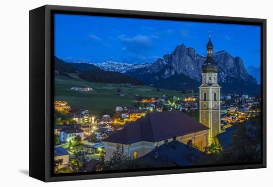 Night View over the Mountain Village of Castelrotto Kastelruth, Alto Adige or South Tyrol, Italy-Stefano Politi Markovina-Framed Premier Image Canvas