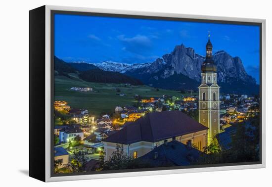 Night View over the Mountain Village of Castelrotto Kastelruth, Alto Adige or South Tyrol, Italy-Stefano Politi Markovina-Framed Premier Image Canvas