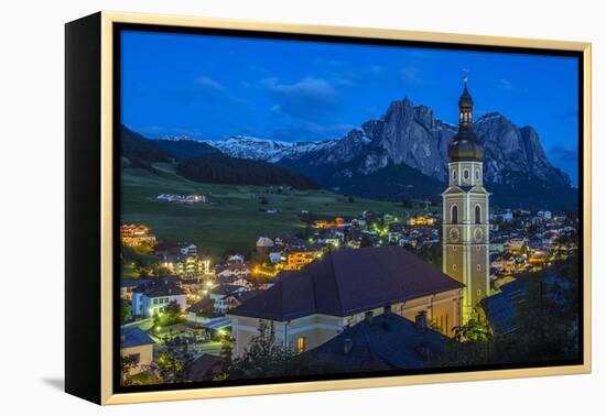 Night View over the Mountain Village of Castelrotto Kastelruth, Alto Adige or South Tyrol, Italy-Stefano Politi Markovina-Framed Premier Image Canvas