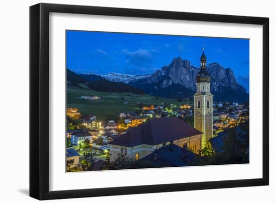 Night View over the Mountain Village of Castelrotto Kastelruth, Alto Adige or South Tyrol, Italy-Stefano Politi Markovina-Framed Photographic Print