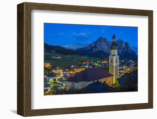 Night View over the Mountain Village of Castelrotto Kastelruth, Alto Adige or South Tyrol, Italy-Stefano Politi Markovina-Framed Photographic Print