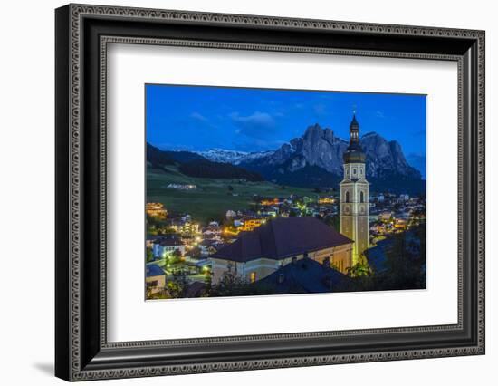 Night View over the Mountain Village of Castelrotto Kastelruth, Alto Adige or South Tyrol, Italy-Stefano Politi Markovina-Framed Photographic Print