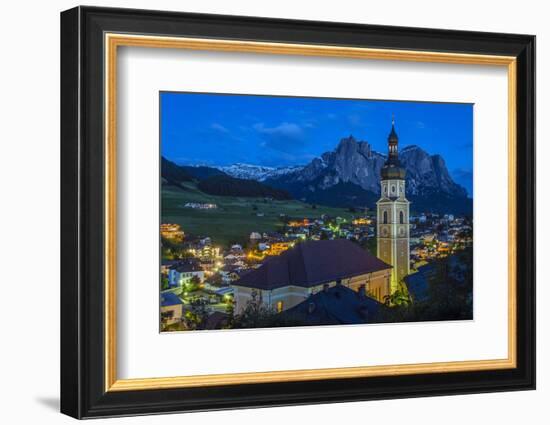 Night View over the Mountain Village of Castelrotto Kastelruth, Alto Adige or South Tyrol, Italy-Stefano Politi Markovina-Framed Photographic Print