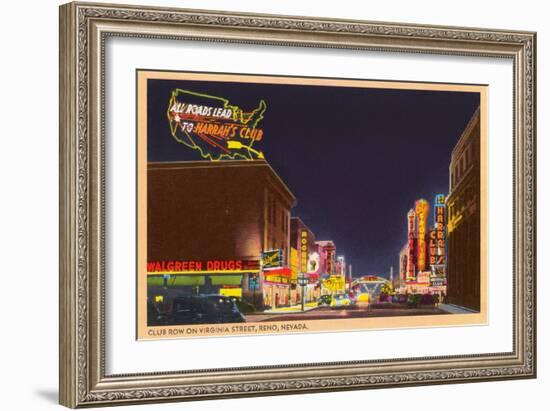 Night, Virginia Street, Reno, Nevada-null-Framed Art Print