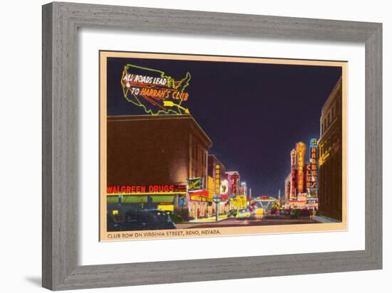 Night, Virginia Street, Reno, Nevada-null-Framed Art Print