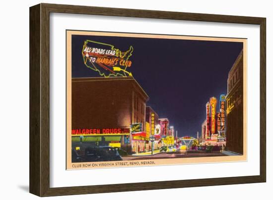 Night, Virginia Street, Reno, Nevada-null-Framed Art Print