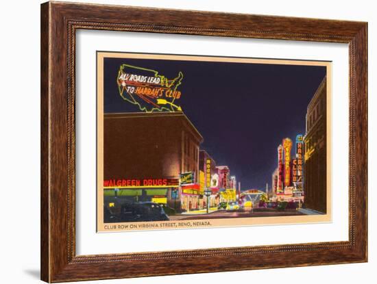 Night, Virginia Street, Reno, Nevada-null-Framed Art Print