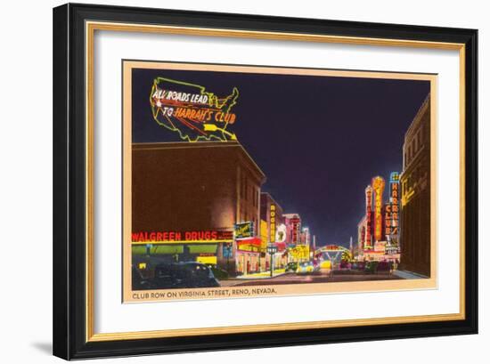 Night, Virginia Street, Reno, Nevada-null-Framed Art Print