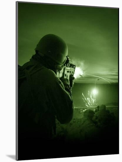 Night Vision View of a Special Operations Forces Soldier Firing His Weapon During Combat-Stocktrek Images-Mounted Photographic Print